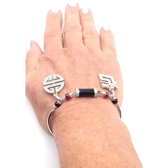 Cartier Le Baiser Du Dragon 18k Gold Diamond Ruby Onyx 2 Charms Bangle Bracelet - Picture 10 of 11